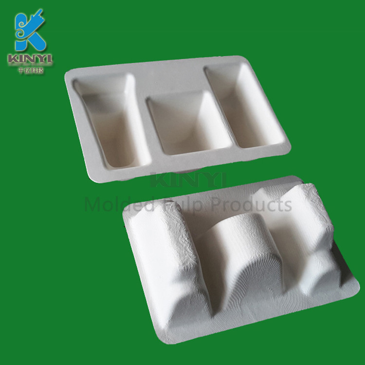 Custom disposable bagasse pulp cosmetic packaging insert tray