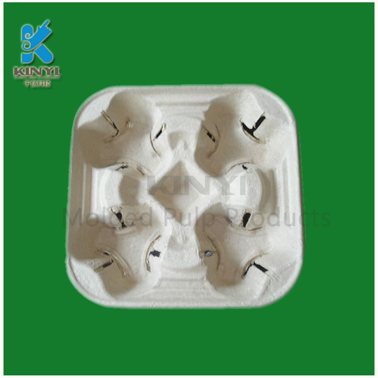 Eco-friendly molded pulp coffee carry tray