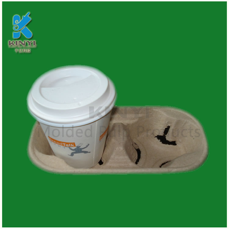 Disposable molded paper coffee carry cup holder tray wholesale