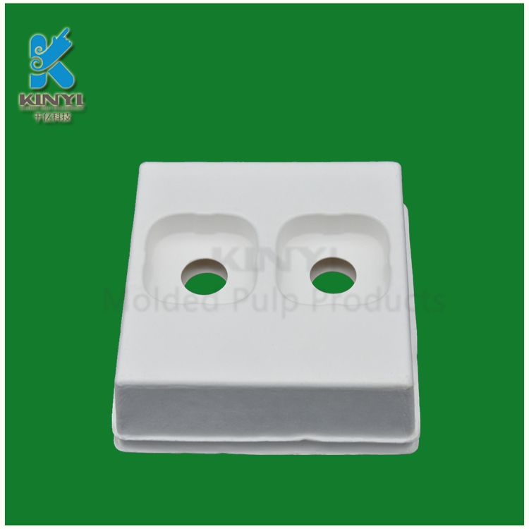 Pulp molded bagasse paper tray biodegradable ear phone packaging dongguan supplier