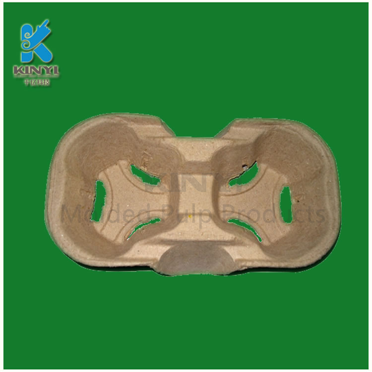 Custom fiber molded pulp cup carrier tray